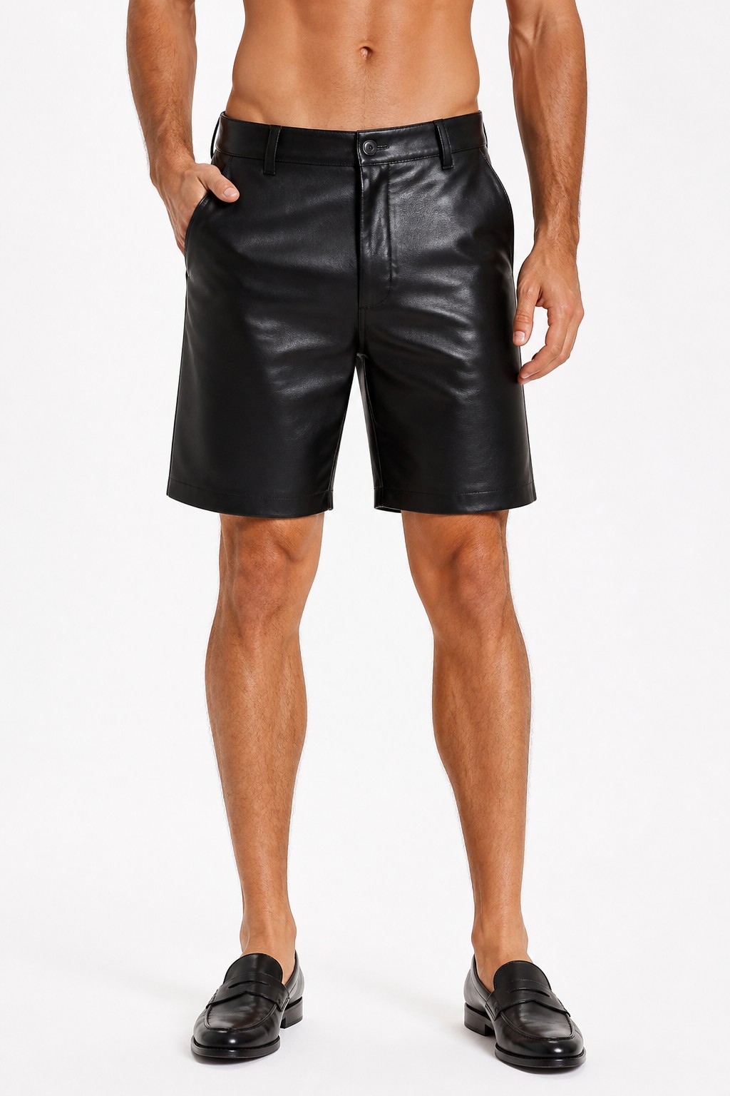 Shirt Style Leather Shorts 01