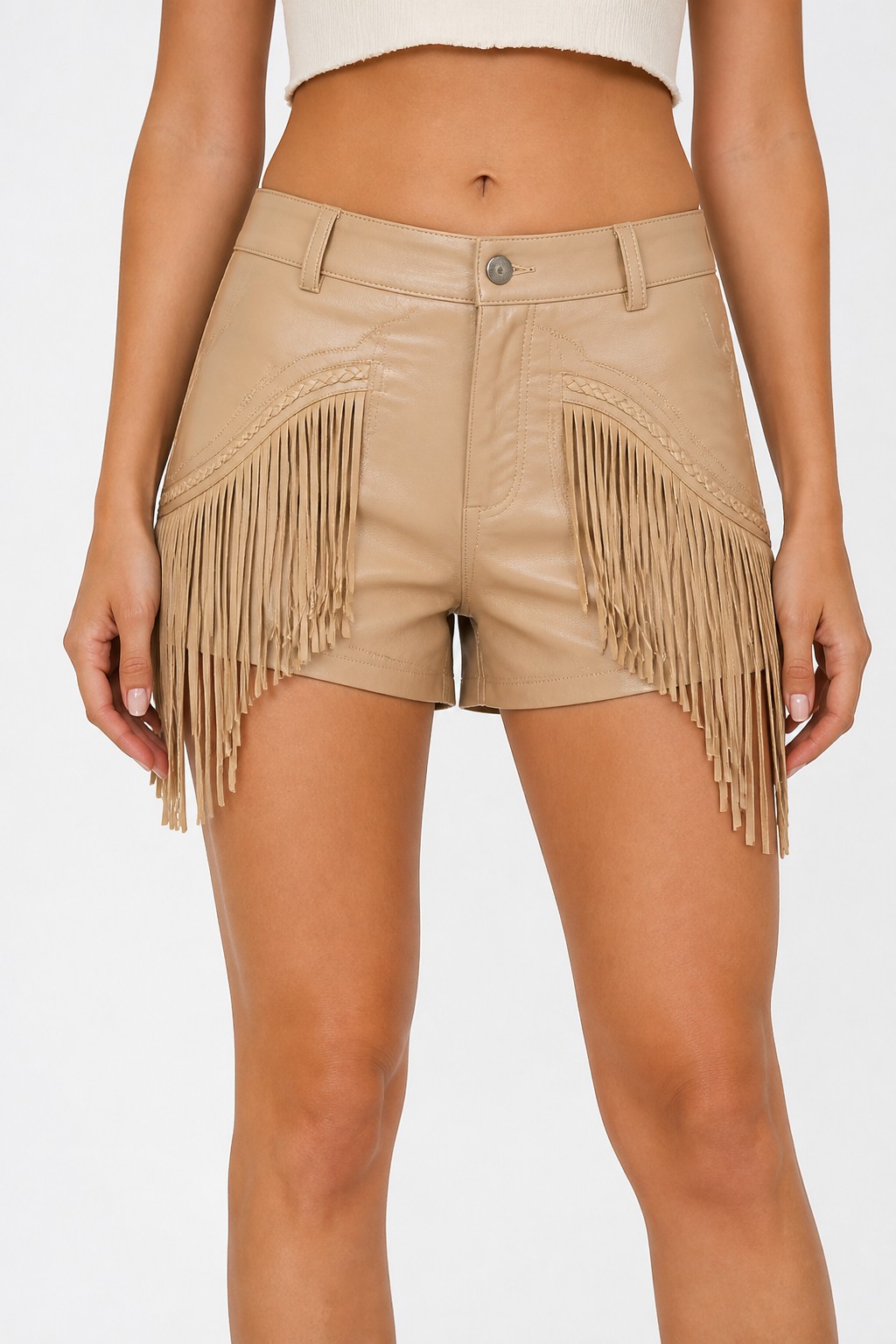 Western Fringe Leather Shorts 04